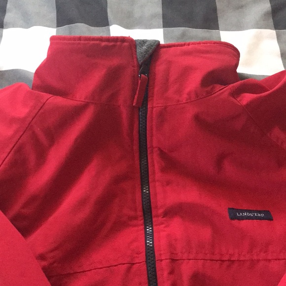 Mens LANDS END Vintage SQUALL Red Bright Cherry Waterproof Insulated Jacket XL - Picture 12 of 16